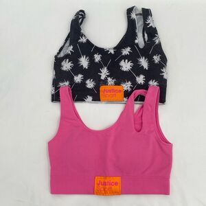 Justice oh so soft 34 Sports Bra Training Black Palm Print Pink